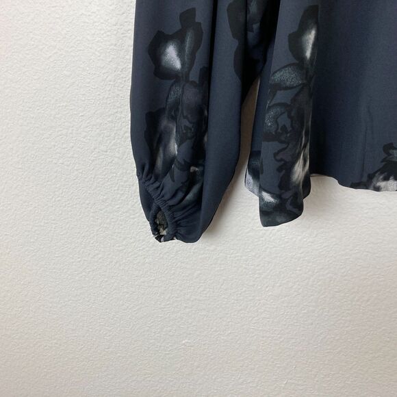 ALFANI Women's V-Neck Semi Sheer Blouse Size S Gray Floral Balloon Sleeve Office - Picture 4 of 7